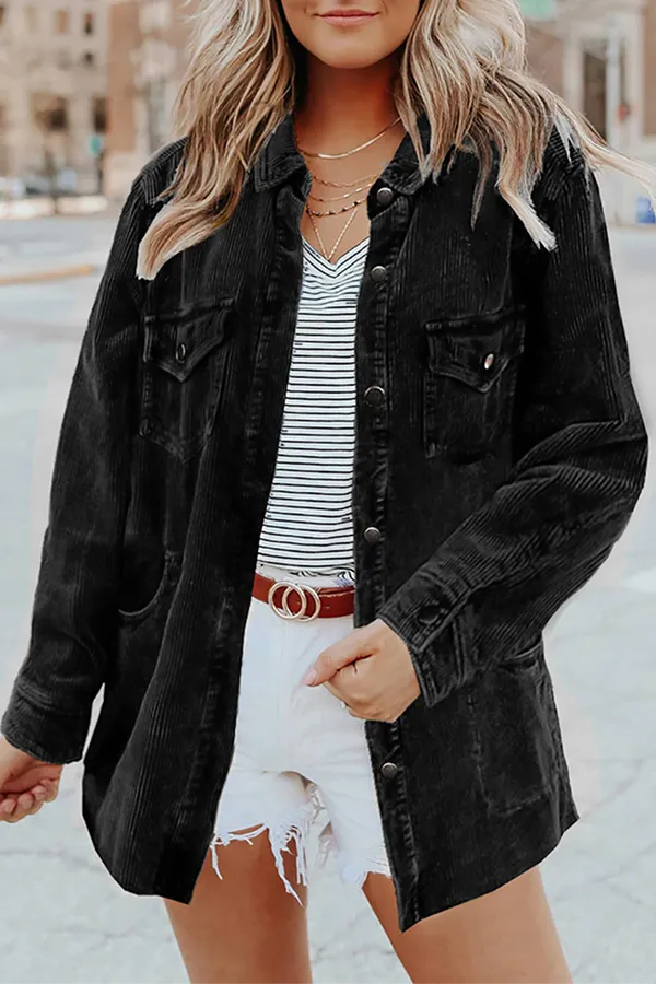 Casual Solid Pocket Buckle Turndown Collar Outerwear(7 Colors)