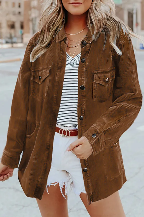 Casual Solid Pocket Buckle Turndown Collar Outerwear(7 Colors)