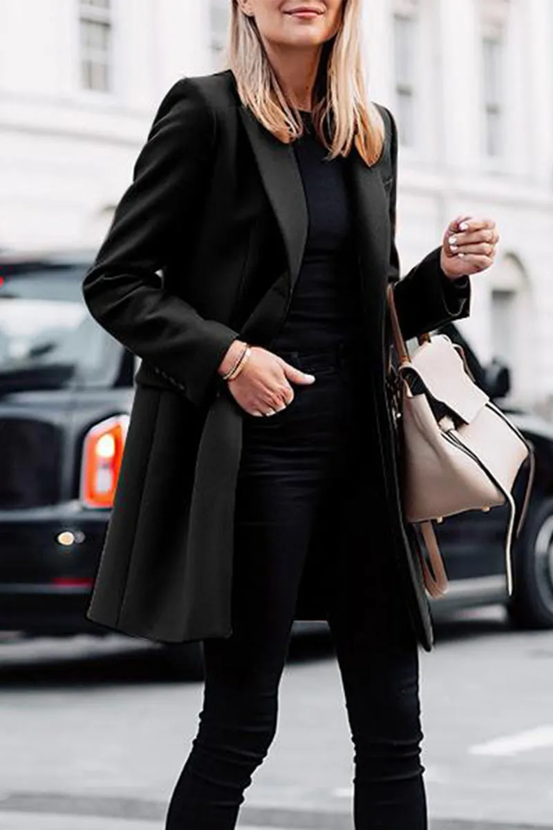 Casual Solid Solid Color Turn-back Collar Outerwear