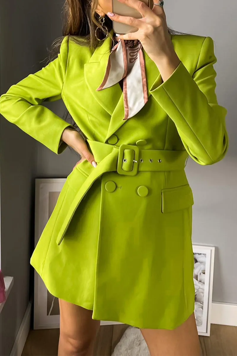 Casual Solid With Belt Turn-back Collar Outerwear