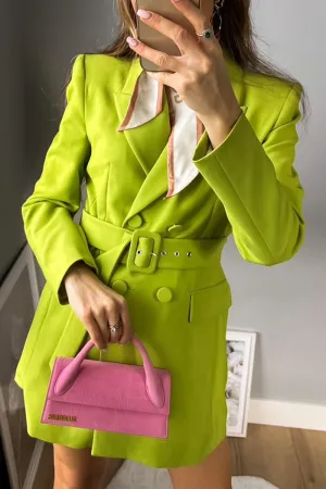 Casual Solid With Belt Turn-back Collar Outerwear