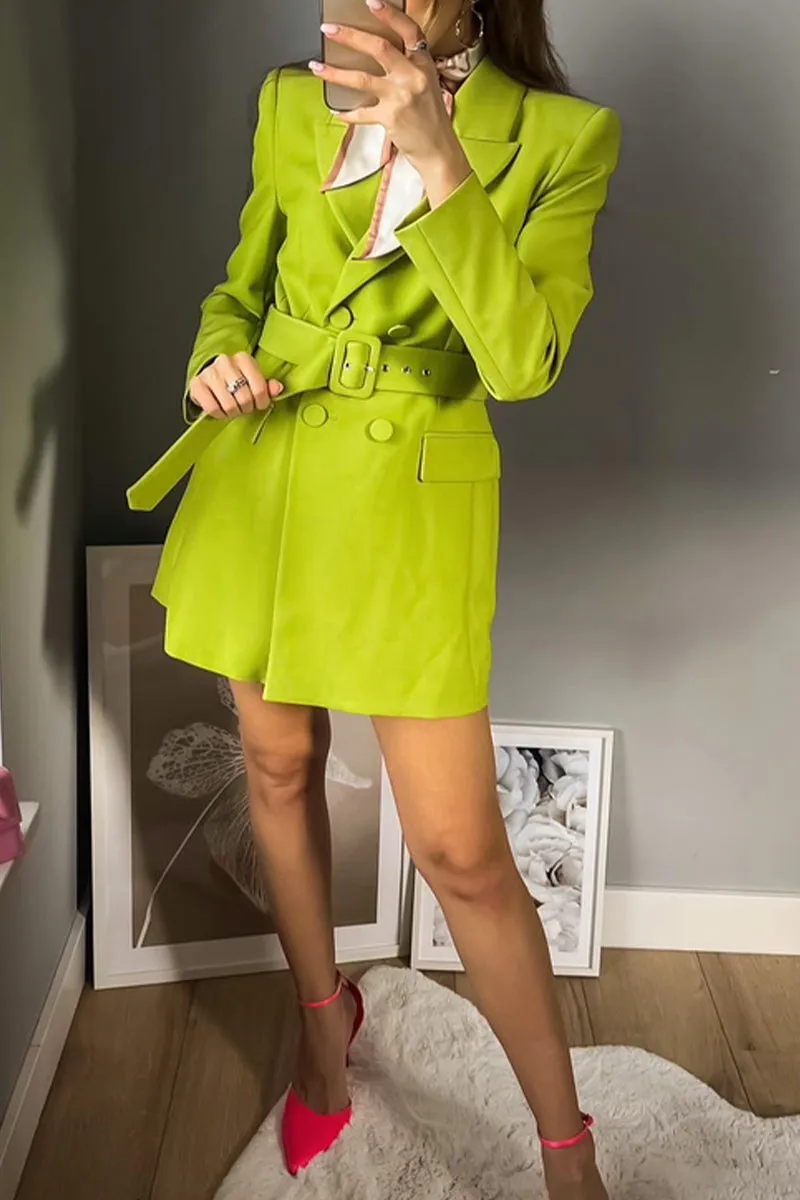 Casual Solid With Belt Turn-back Collar Outerwear