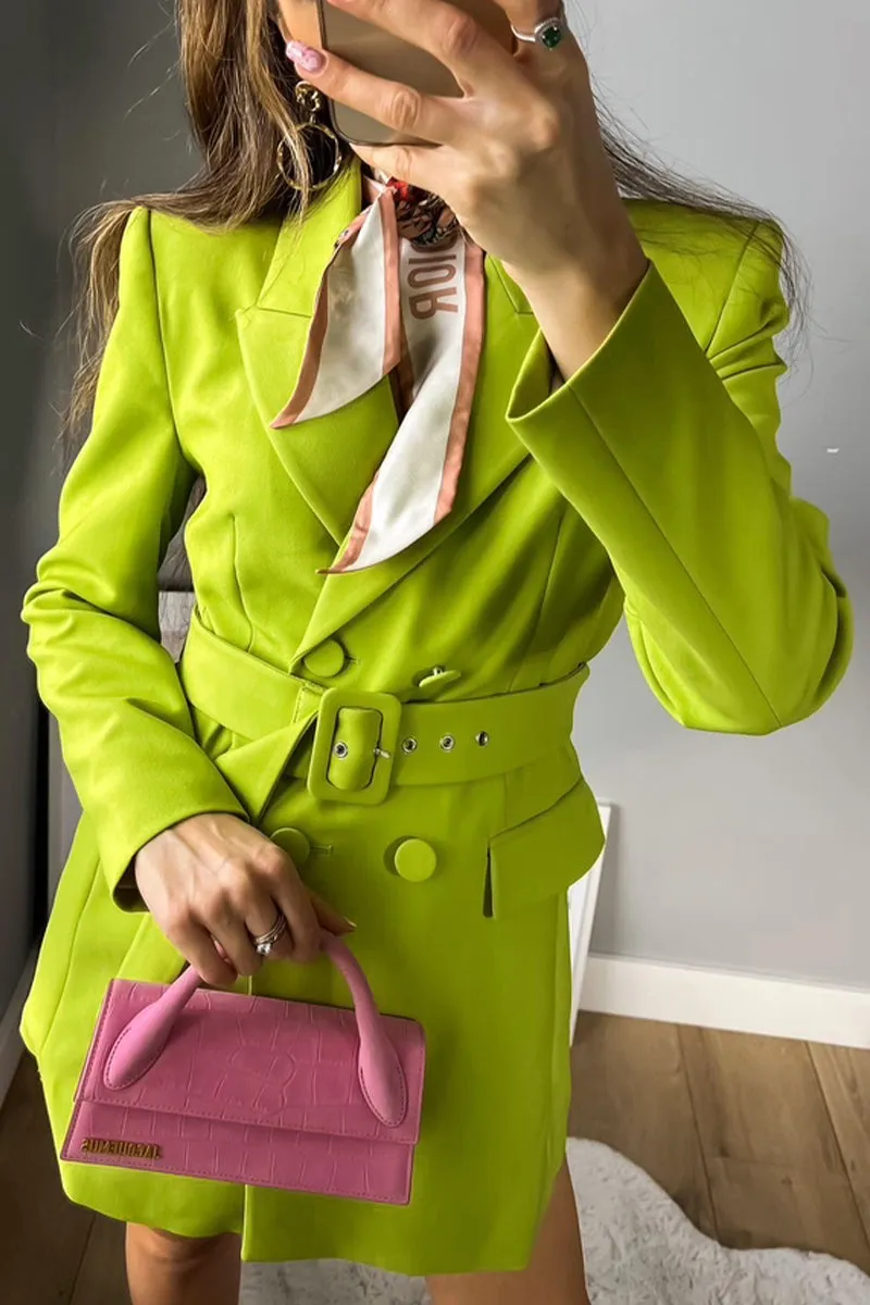 Casual Solid With Belt Turn-back Collar Outerwear