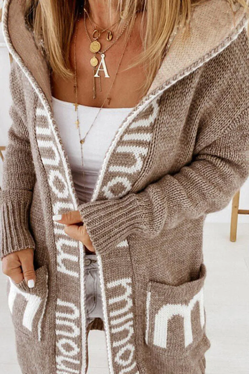 Casual Street Print Patchwork Hooded Collar Outerwear