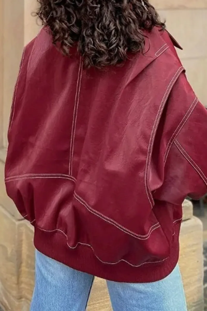 Casual Street Solid Color Patchwork Zipper Turndown Collar Outerwear