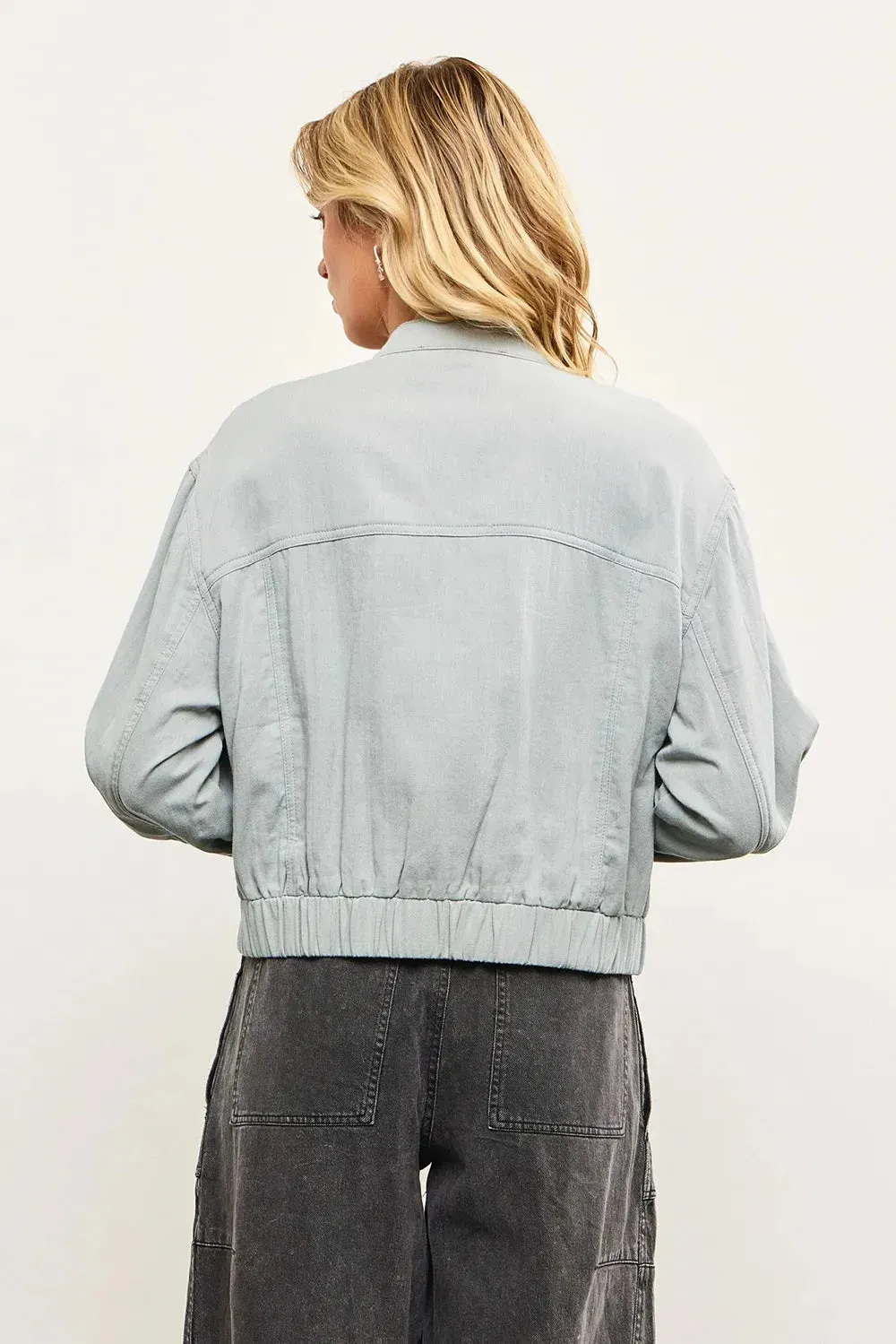 Chic Lightweight Soft Utility Pocket Elastic Hem Bomber Jacket