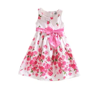 Children One Piece Dress Sleeveless Dresses Princess Floral Bowknot Party Dress Sundress 2-6 Y