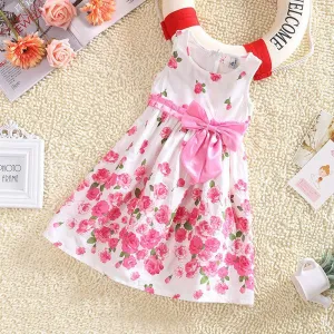 Children One Piece Dress Sleeveless Dresses Princess Floral Bowknot Party Dress Sundress 2-6 Y