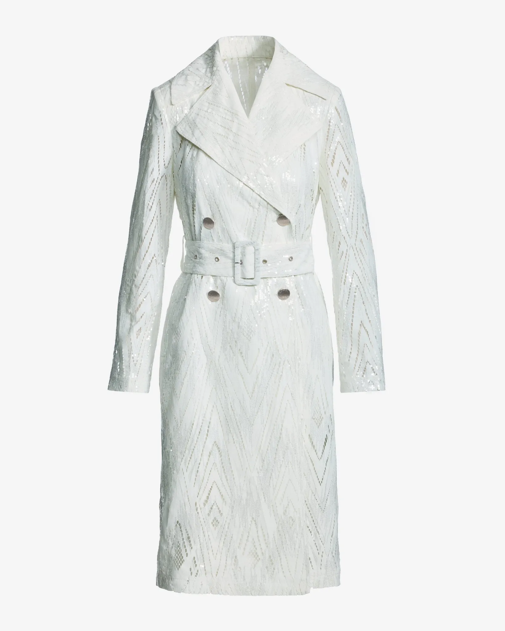 Clear Sequin Coated Lace Feminine Trench Coat White