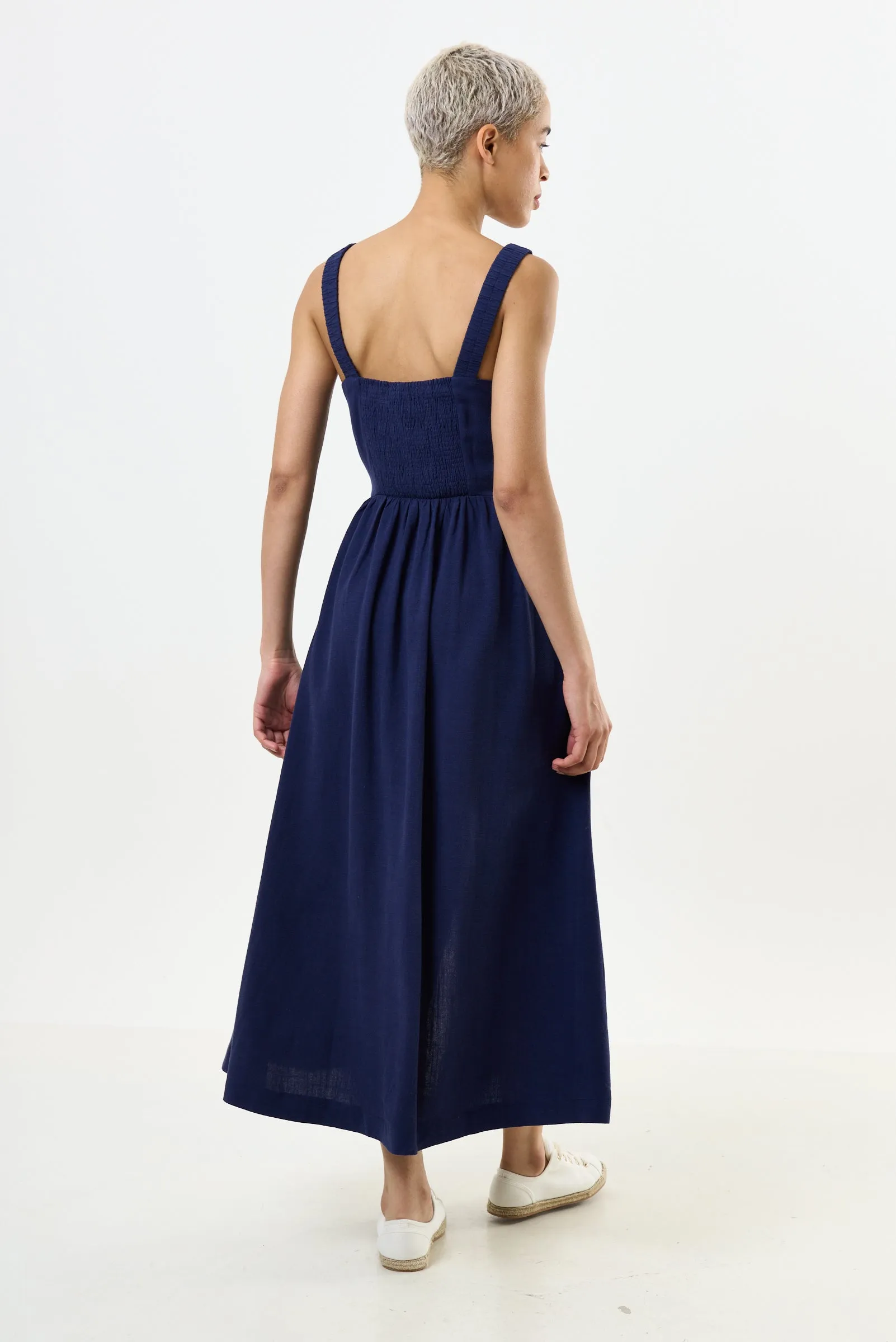 Clover Linen Mix Midi Sundress Navy