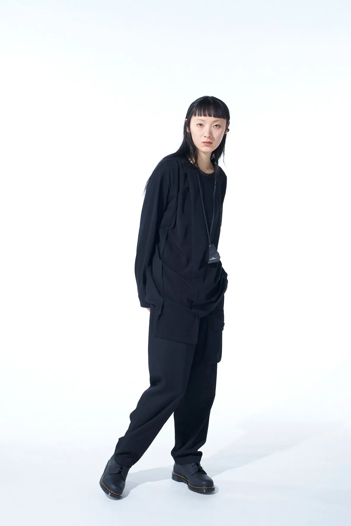 COTTON JERSEY CRAPE de CHINE ASYMMETRICAL L/S T-SHIRT