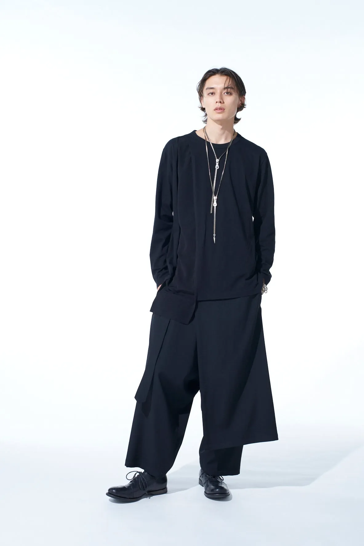 COTTON JERSEY CRAPE de CHINE ASYMMETRICAL L/S T-SHIRT