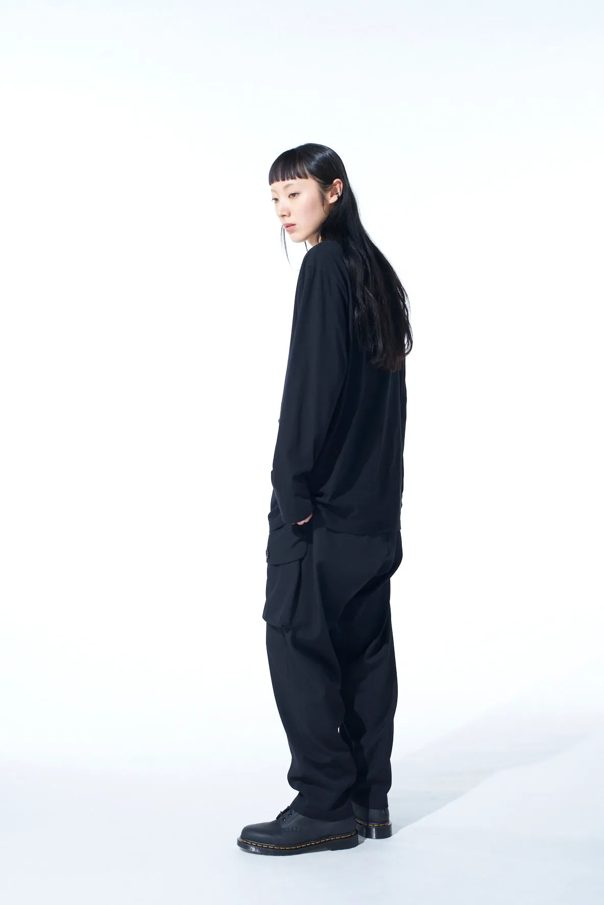 COTTON JERSEY CRAPE de CHINE ASYMMETRICAL L/S T-SHIRT