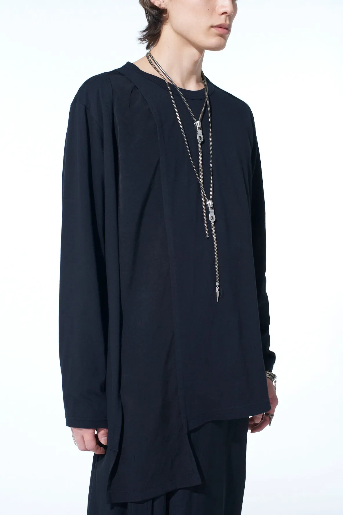 COTTON JERSEY CRAPE de CHINE ASYMMETRICAL L/S T-SHIRT
