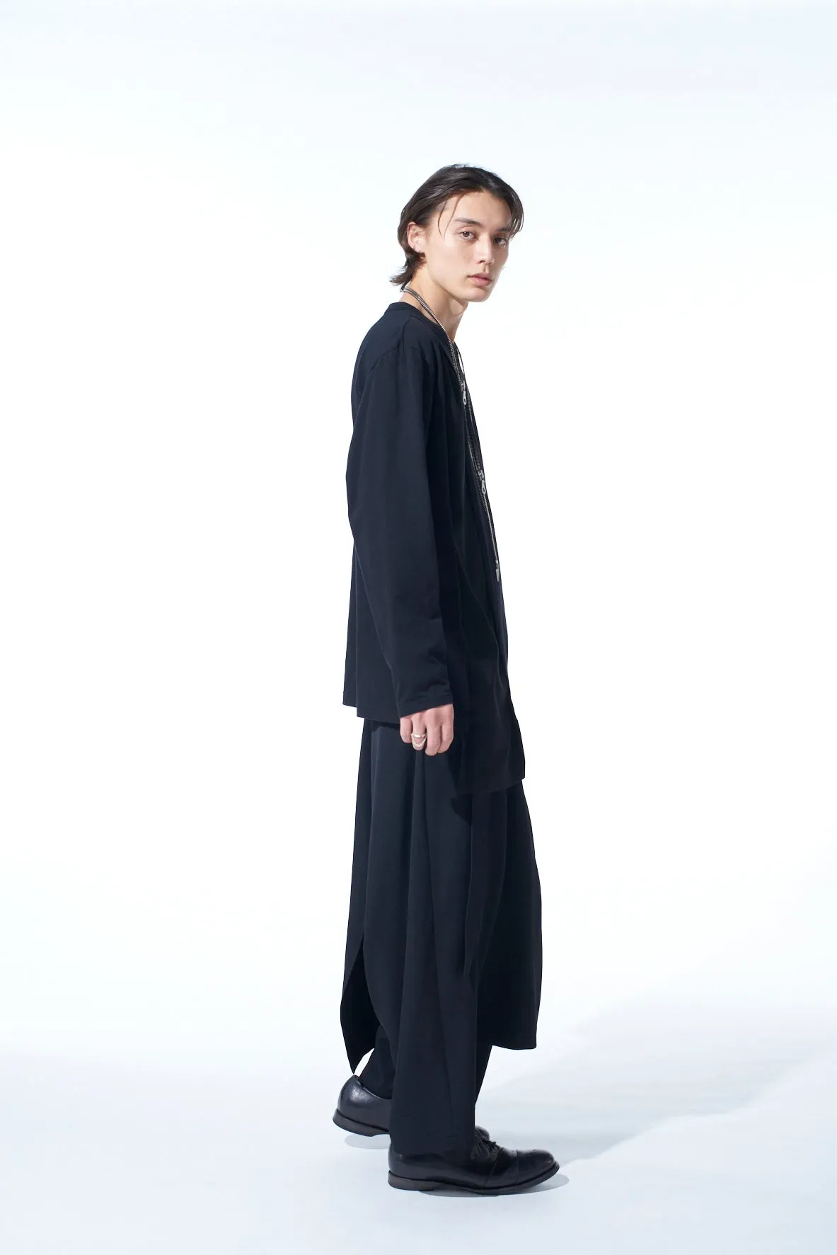 COTTON JERSEY CRAPE de CHINE ASYMMETRICAL L/S T-SHIRT