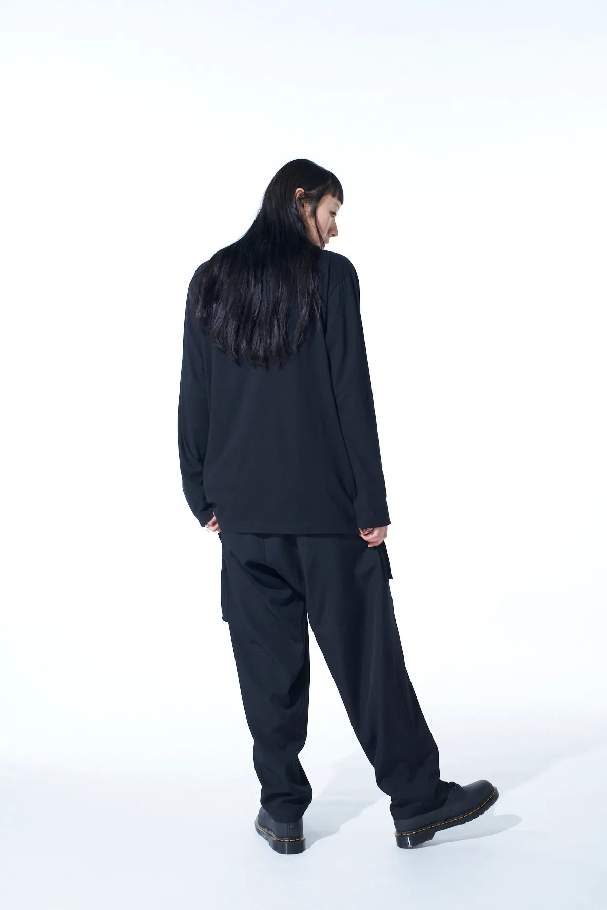 COTTON JERSEY CRAPE de CHINE ASYMMETRICAL L/S T-SHIRT