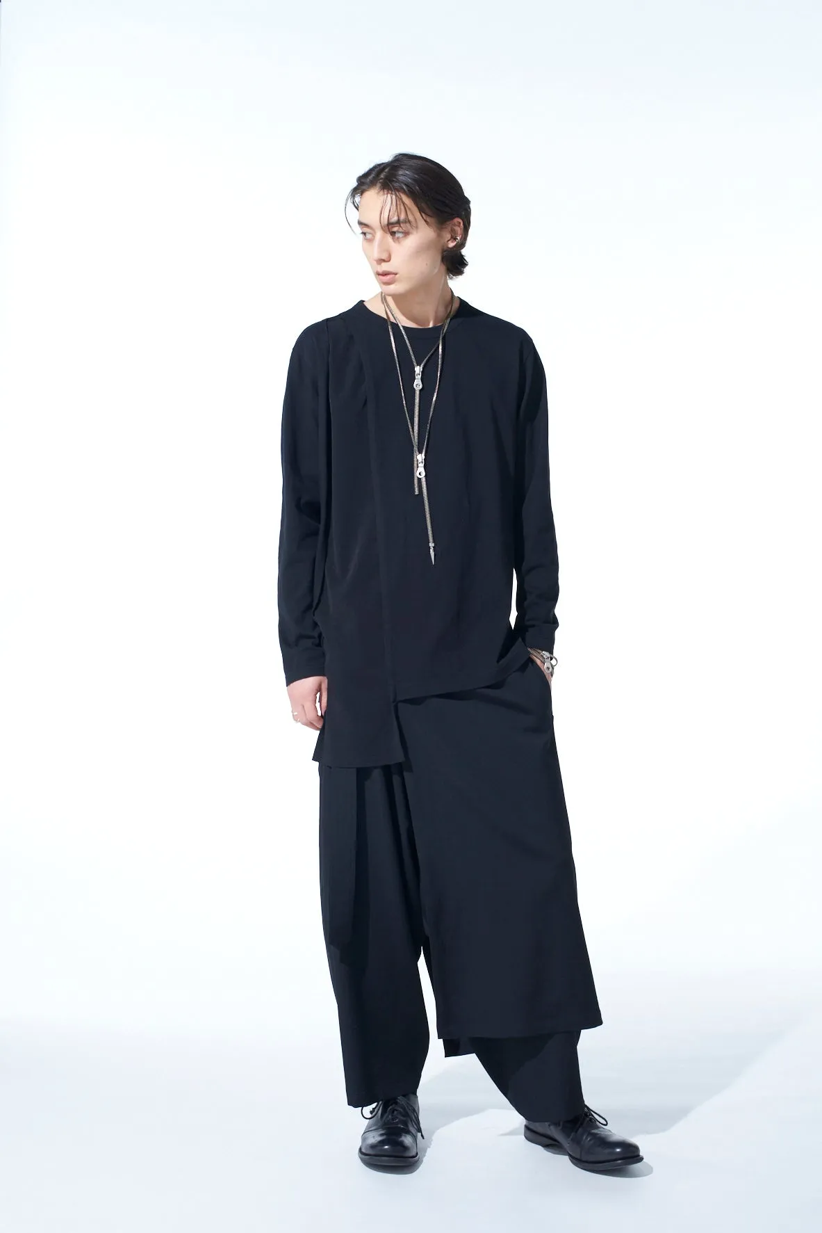 COTTON JERSEY CRAPE de CHINE ASYMMETRICAL L/S T-SHIRT