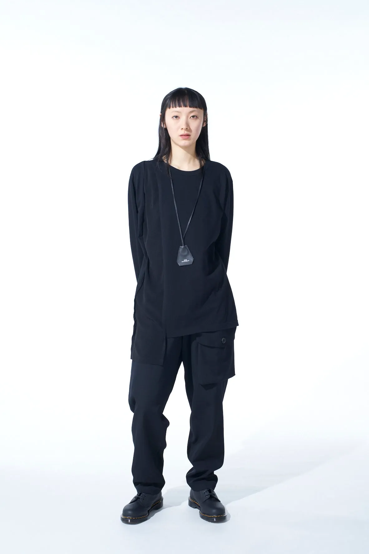 COTTON JERSEY CRAPE de CHINE ASYMMETRICAL L/S T-SHIRT