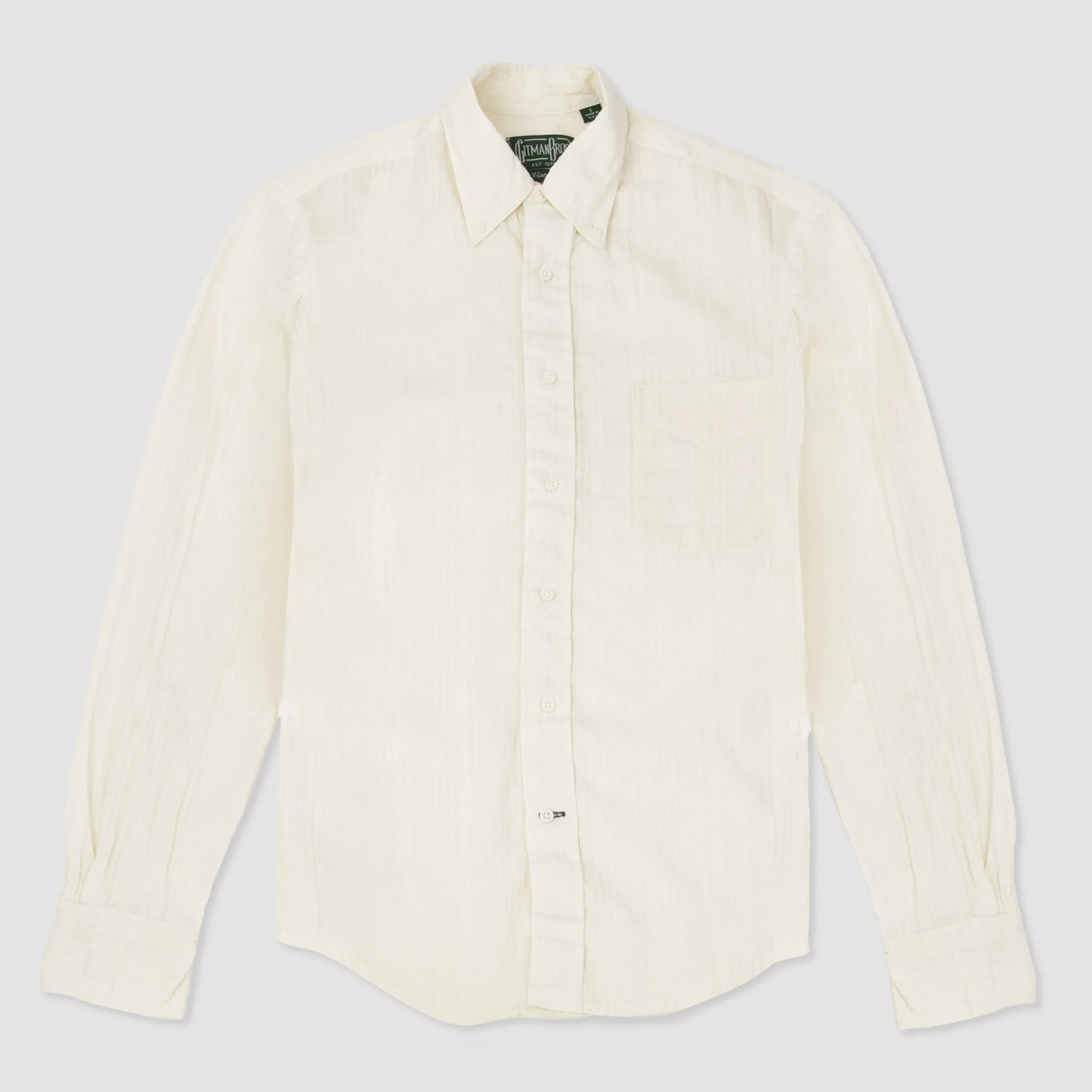 Cotton Linen Dobby Stripe Button Down Cream