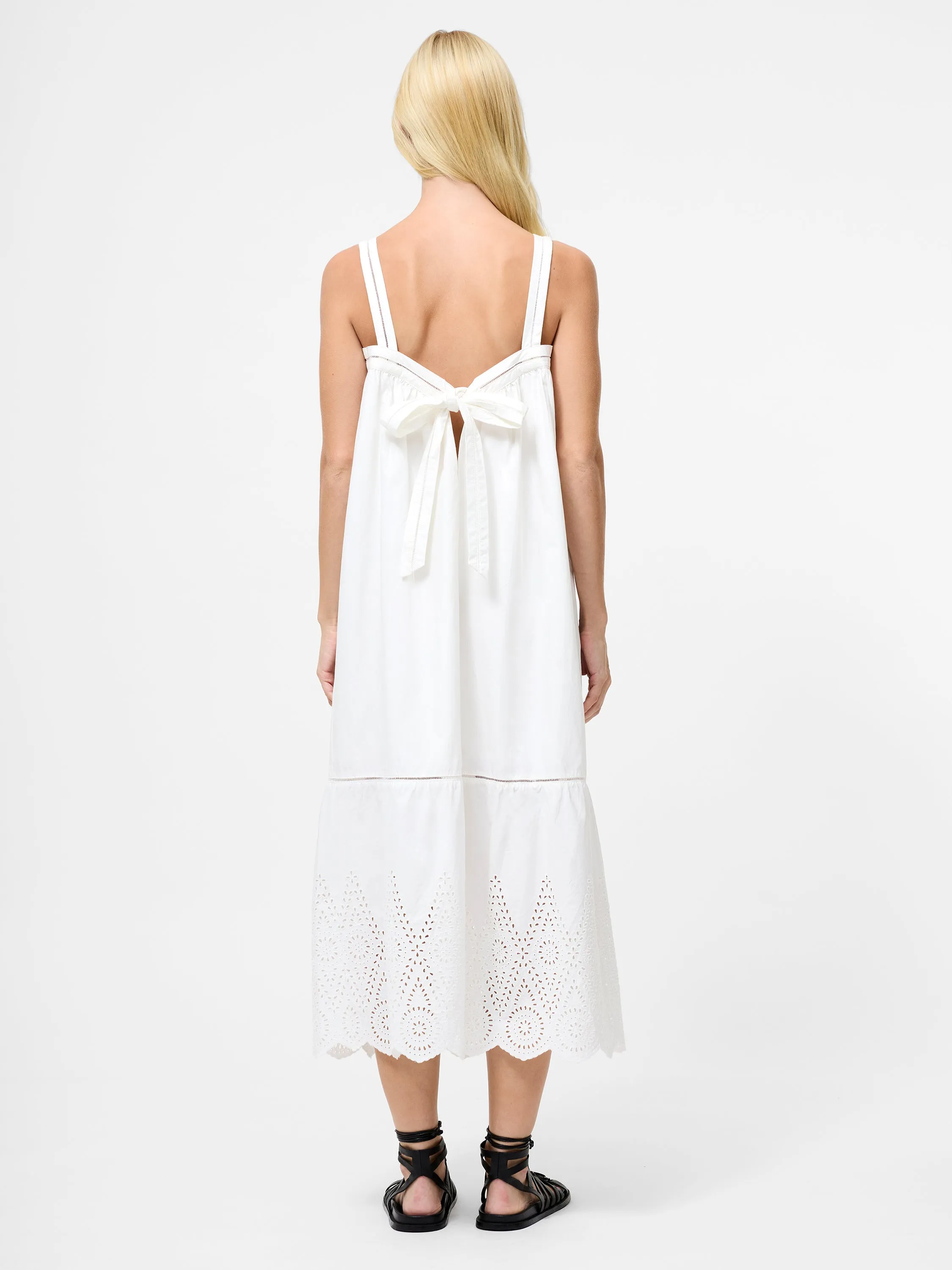 Cotton Square Neck Broderie Anglaise Midi Dress