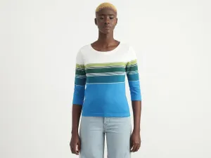 Cotton Striped Round Neck Women Tops