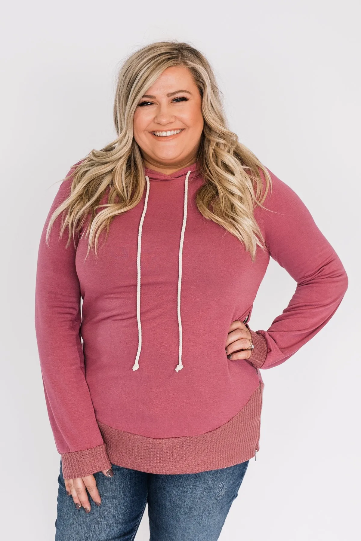 Crazy About You Drawstring Hoodie- Deep Mauve