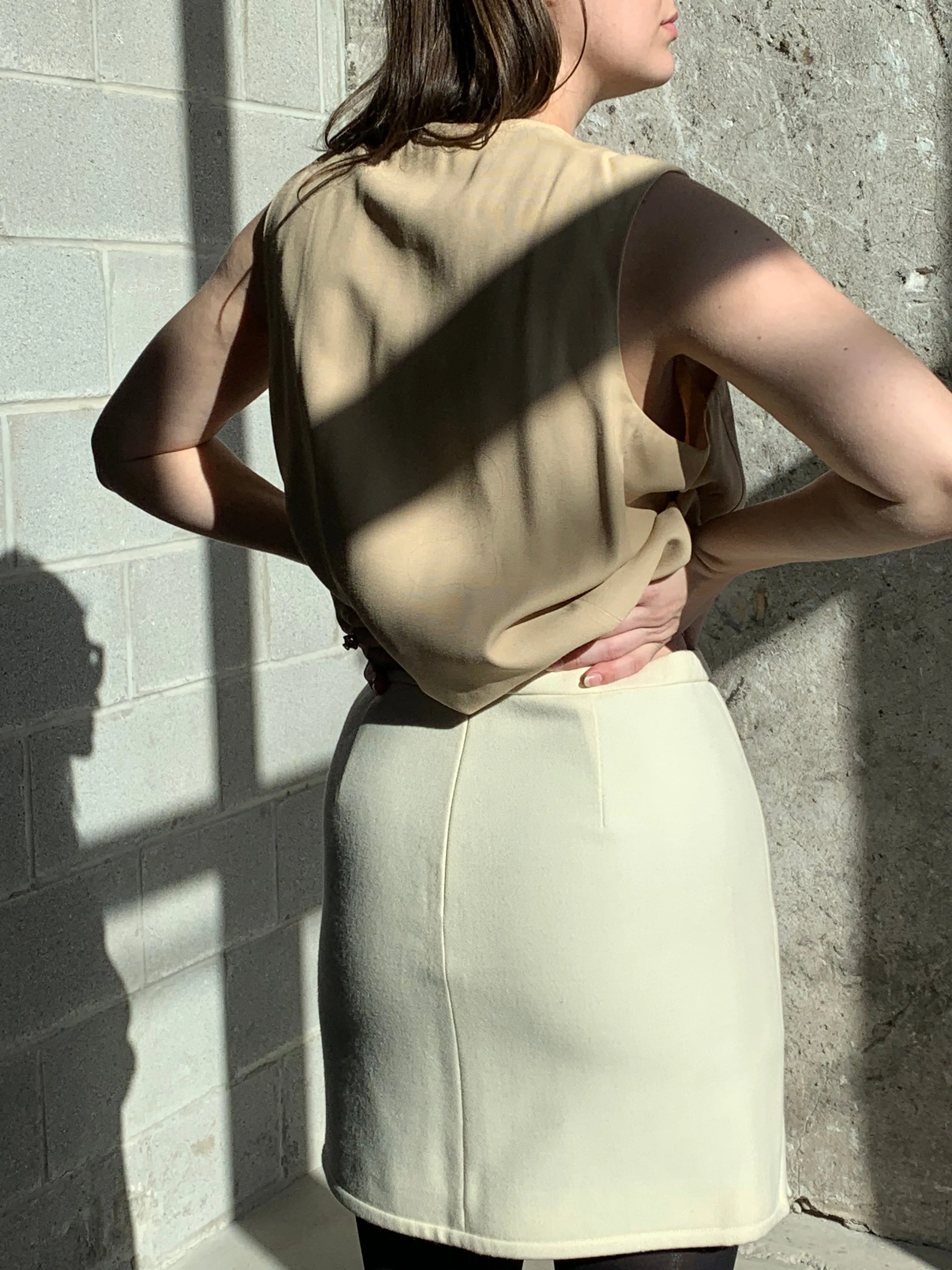 cream wool mini skirt