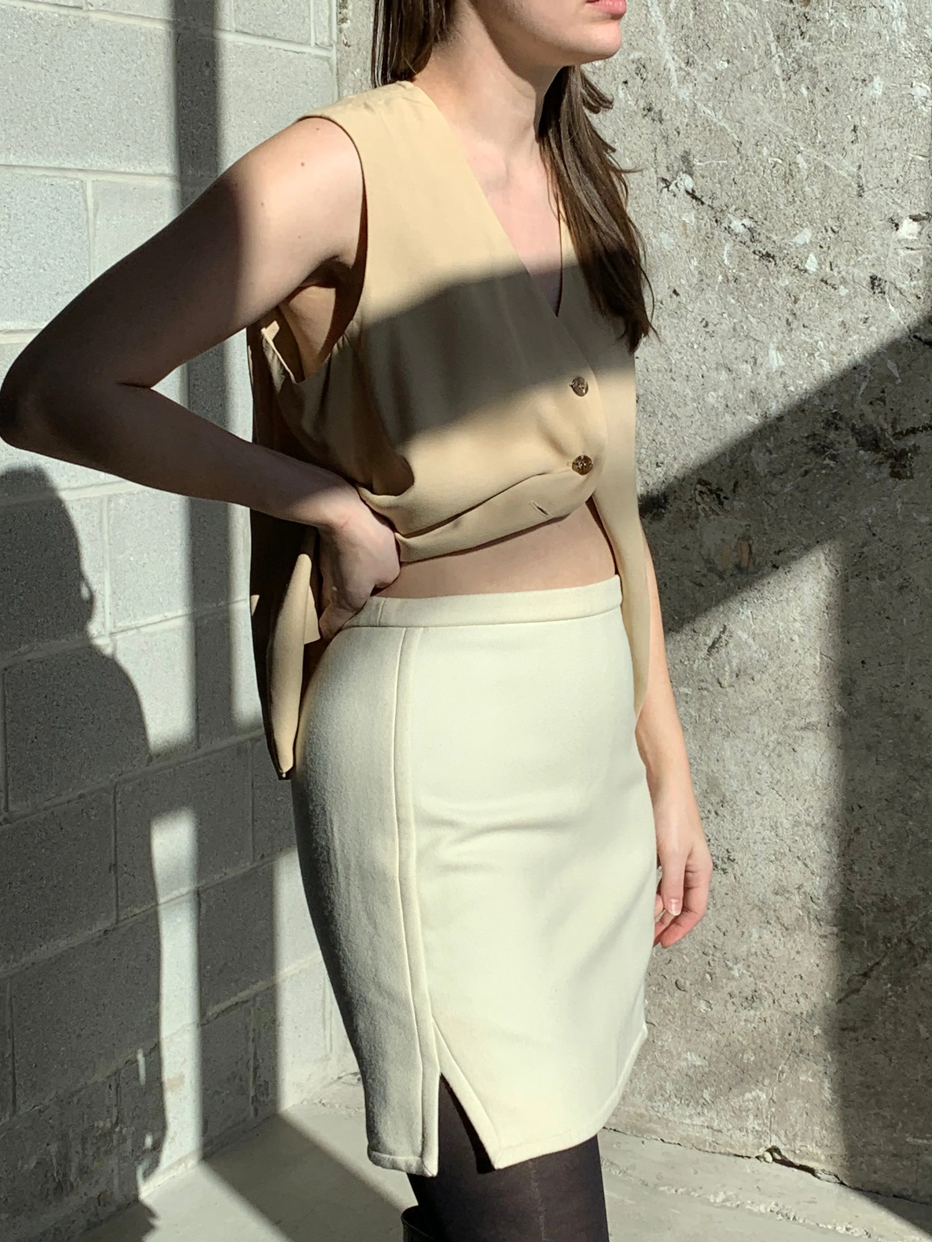 cream wool mini skirt