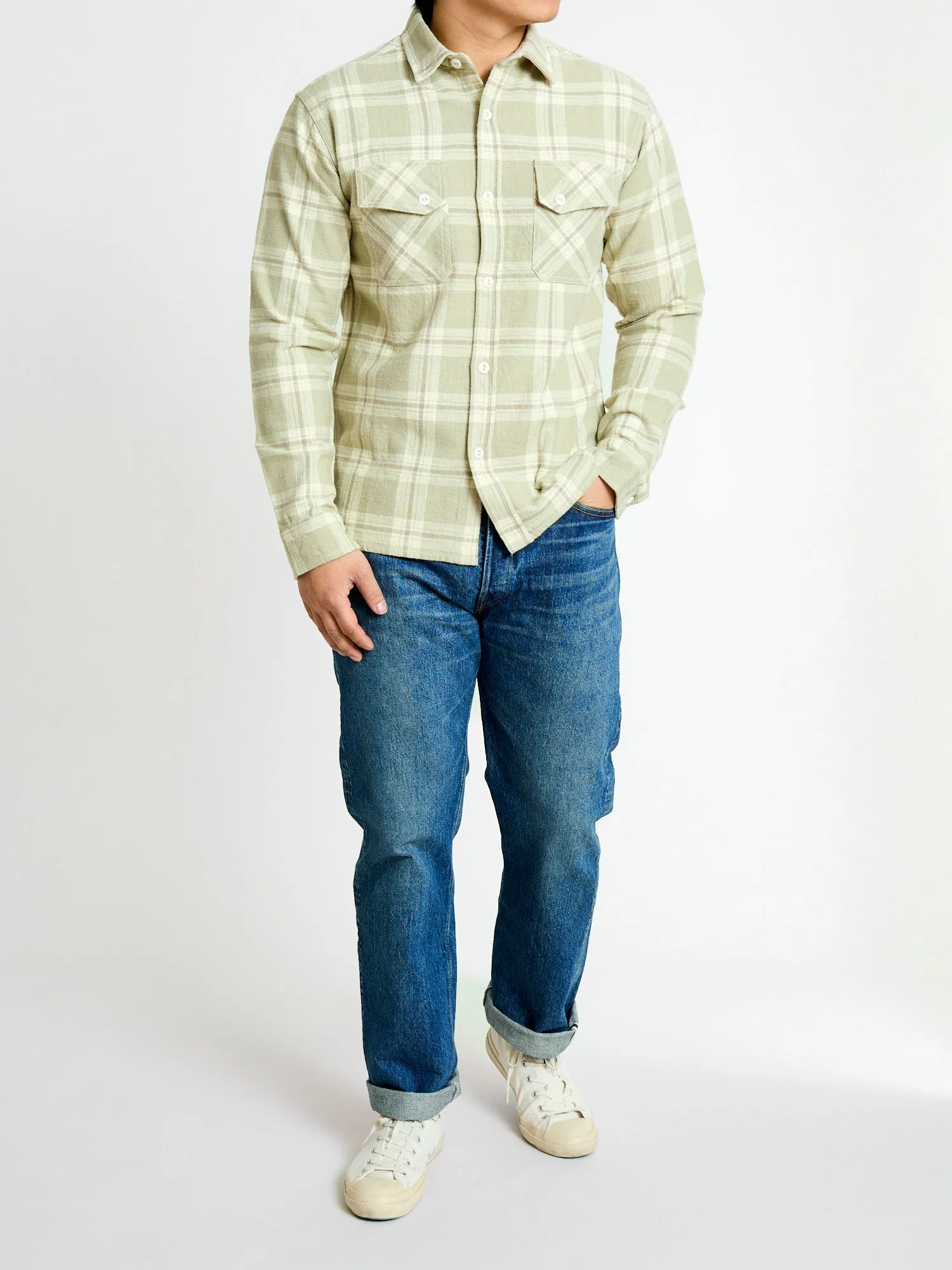 Crosscut Flannel in Seafoam Slub Check