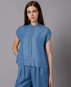 Denim Stand Collar Shirt