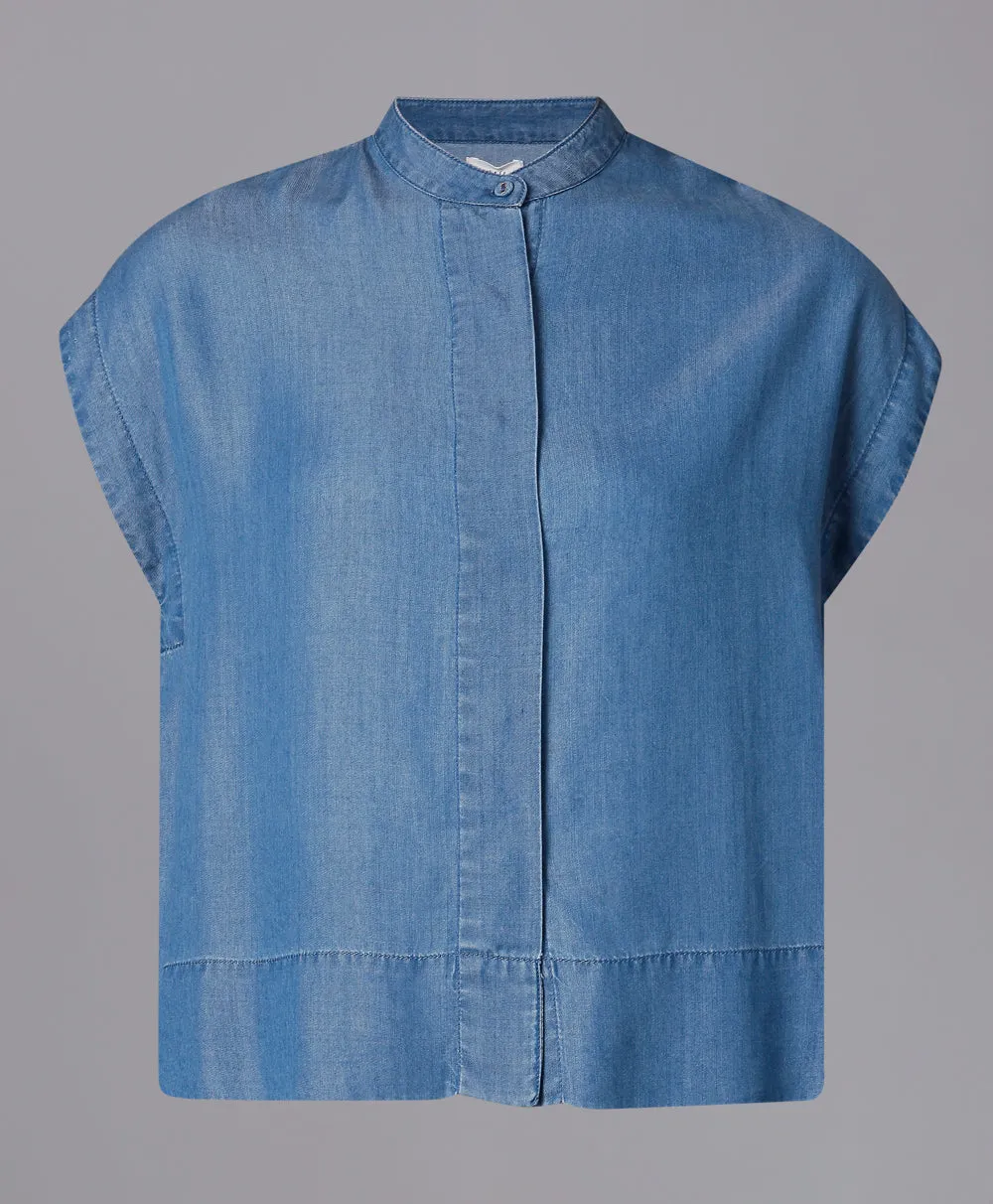 Denim Stand Collar Shirt