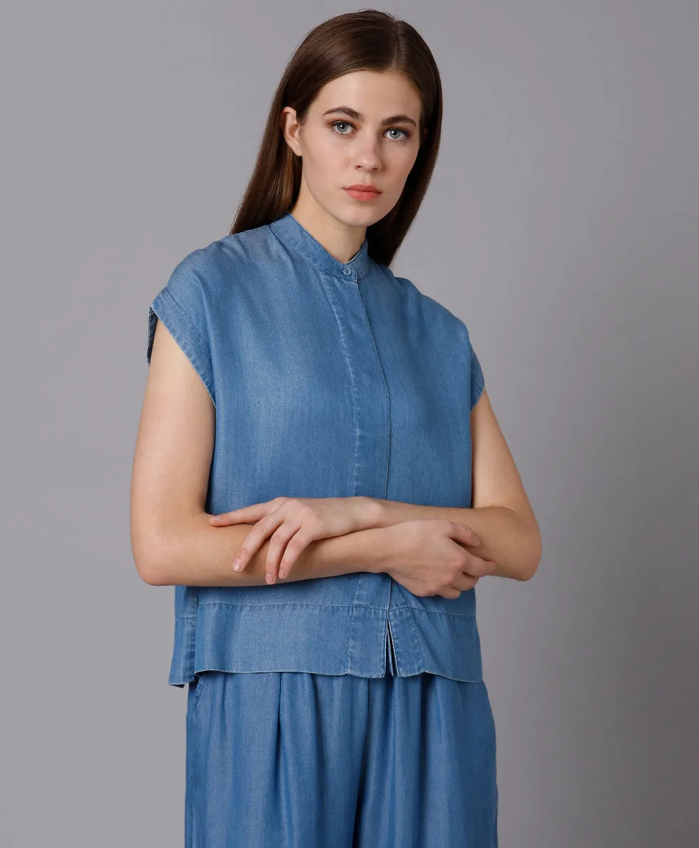 Denim Stand Collar Shirt