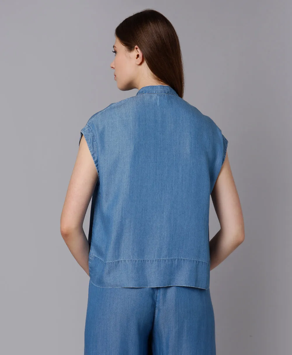 Denim Stand Collar Shirt