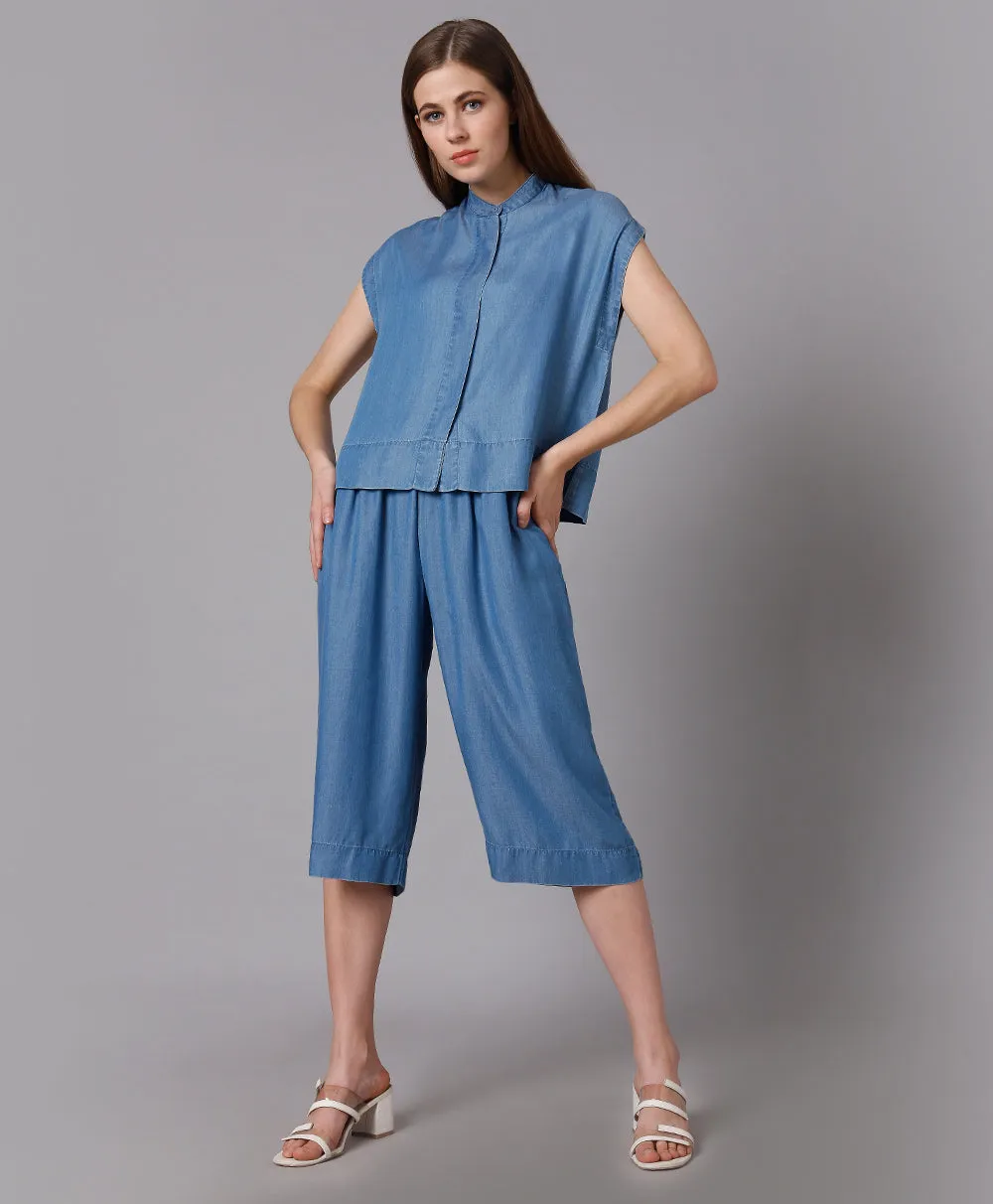 Denim Stand Collar Shirt