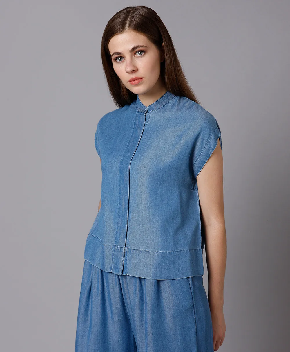 Denim Stand Collar Shirt