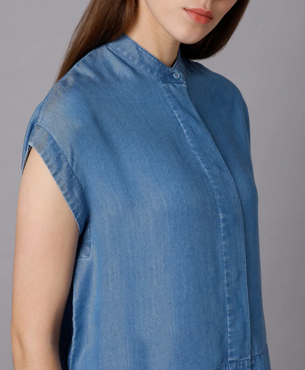 Denim Stand Collar Shirt