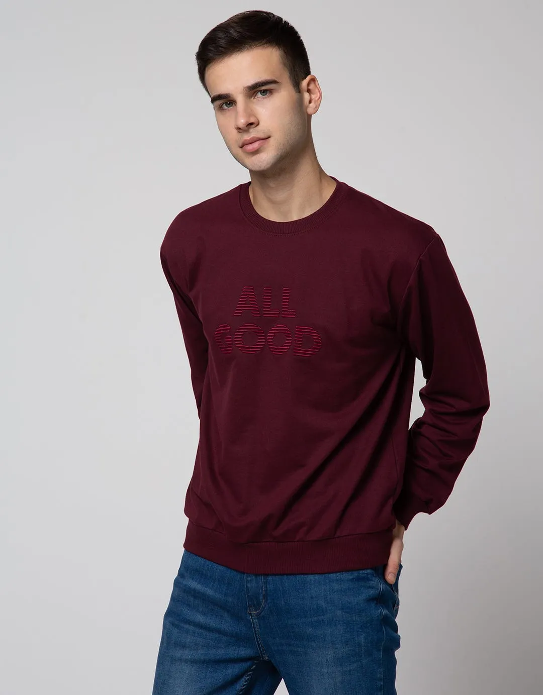 Details Long Sleeve Sweatshirt Jumper Wine Bordir Print