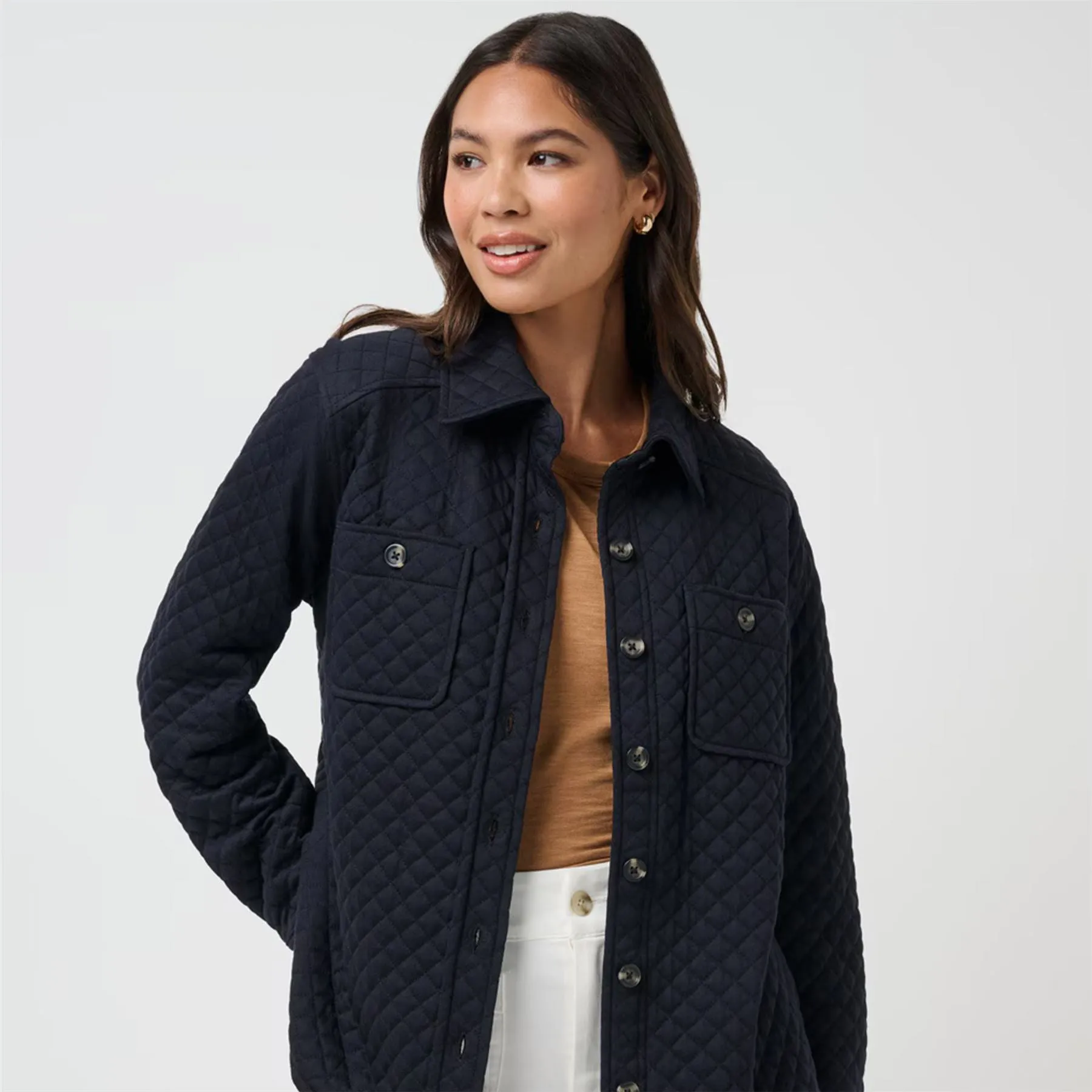 Diamond Quilted Shacket Black