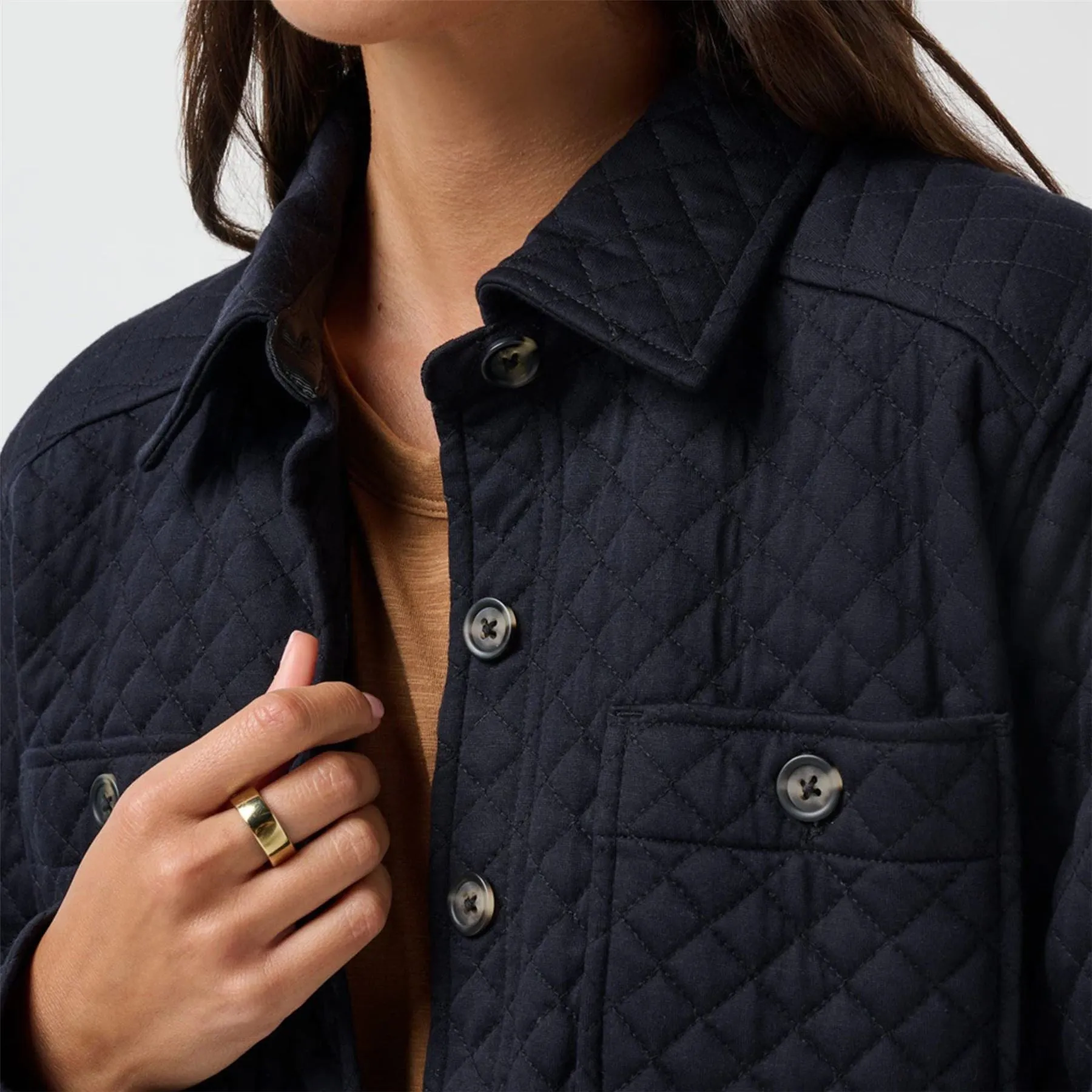 Diamond Quilted Shacket Black