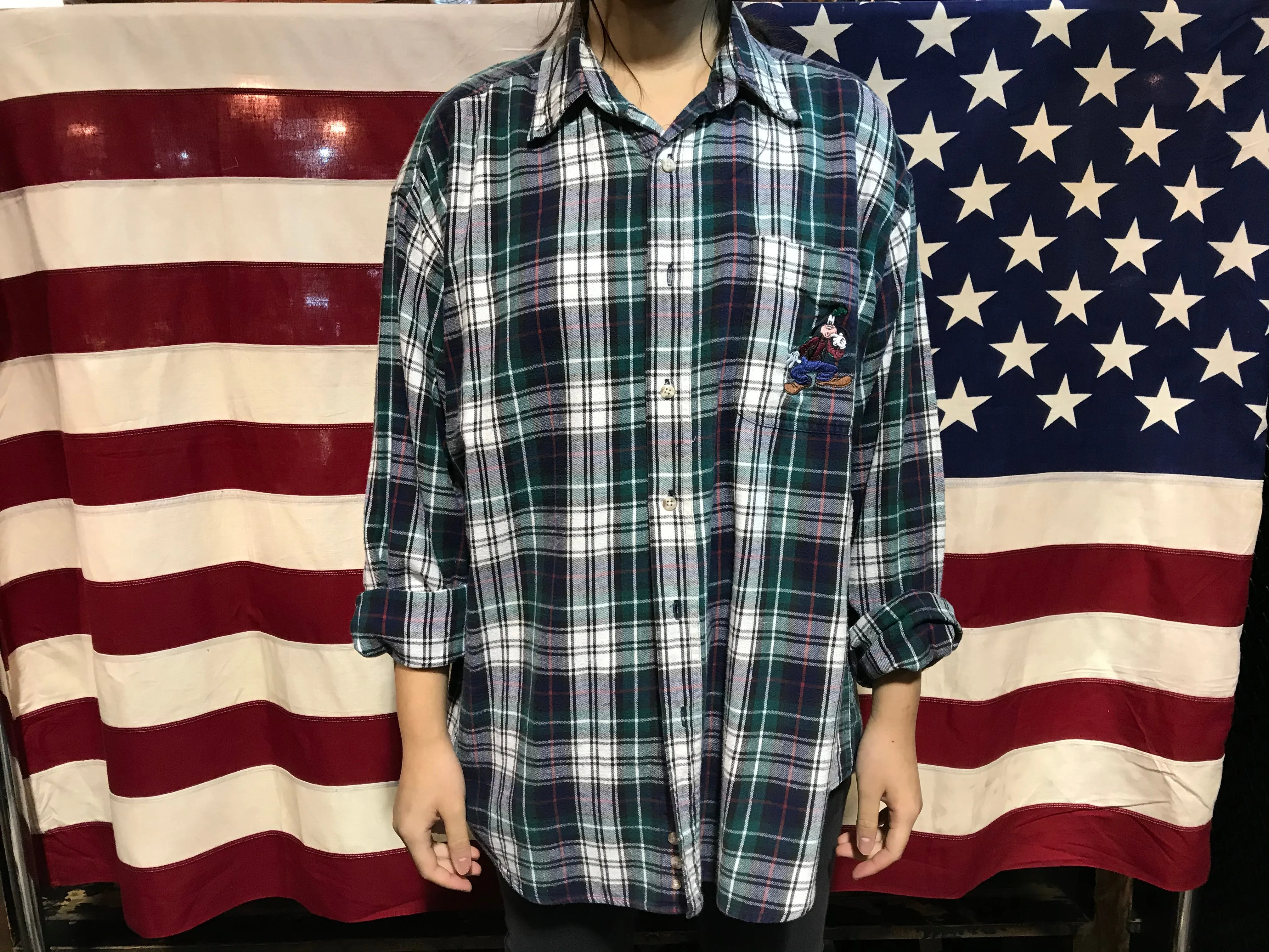 Disney 90’s Vintage Check Flannel Long Sleeve Shirt
