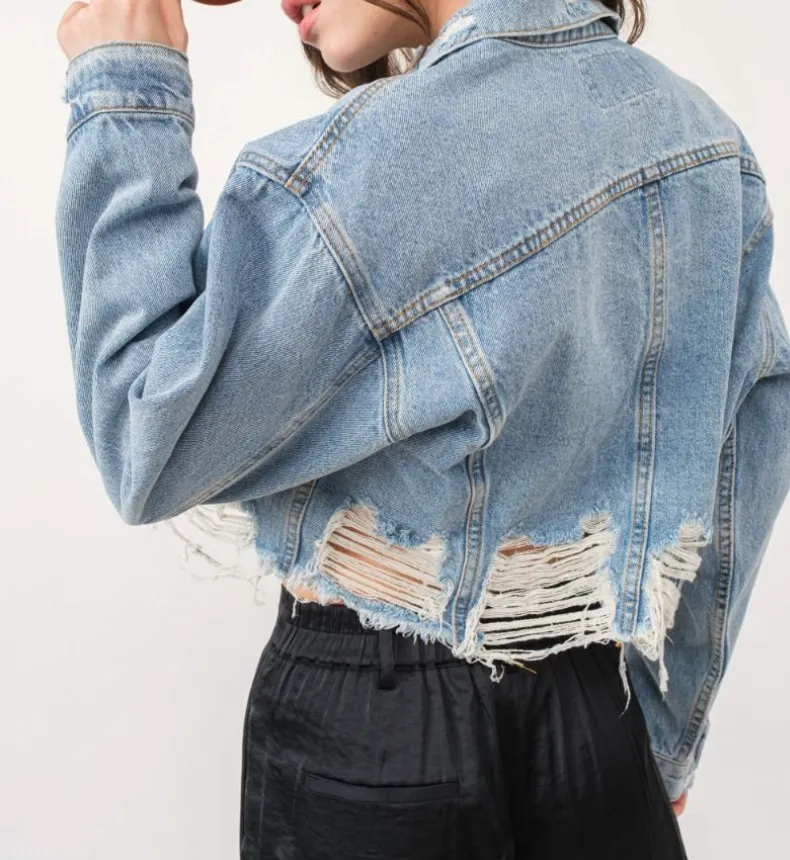Distressed Hem Denim Jacket