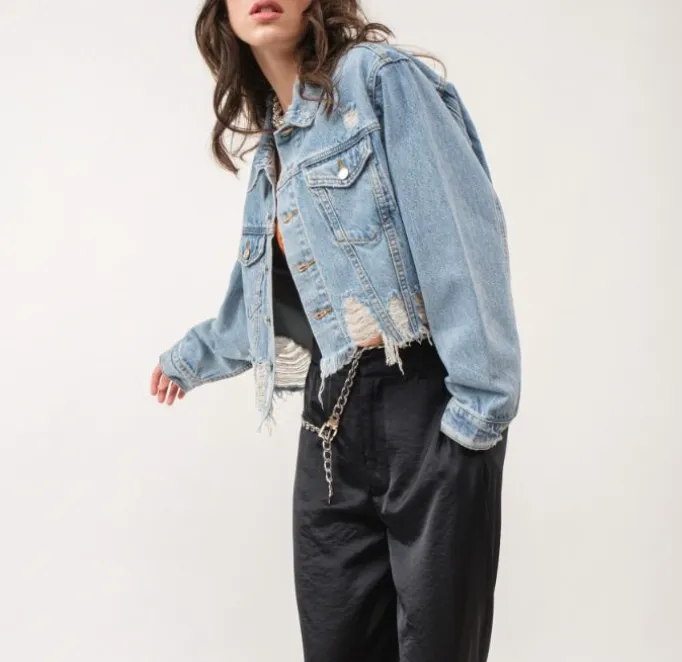 Distressed Hem Denim Jacket