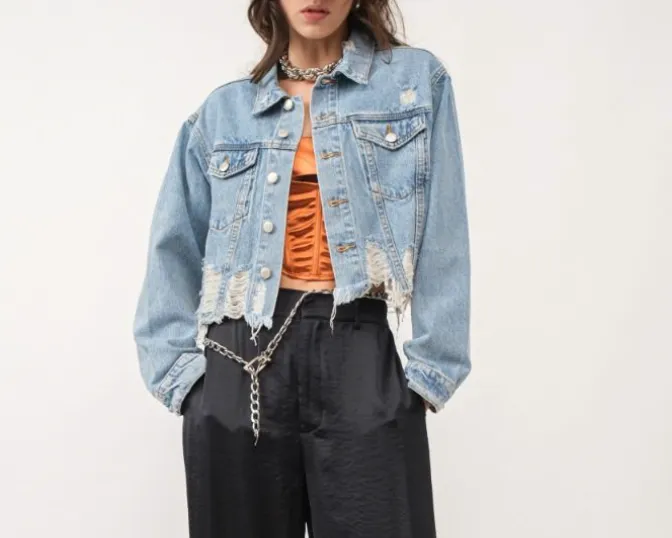 Distressed Hem Denim Jacket