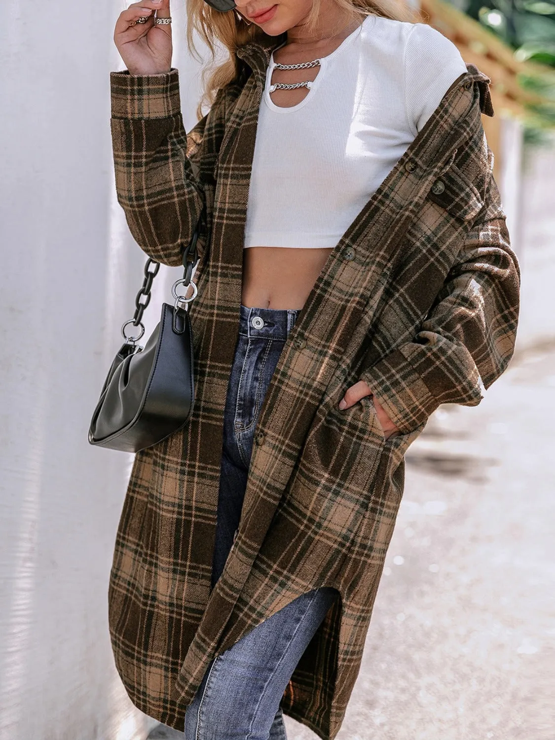 Donna Plaid Button Up Long Sleeve Shacket