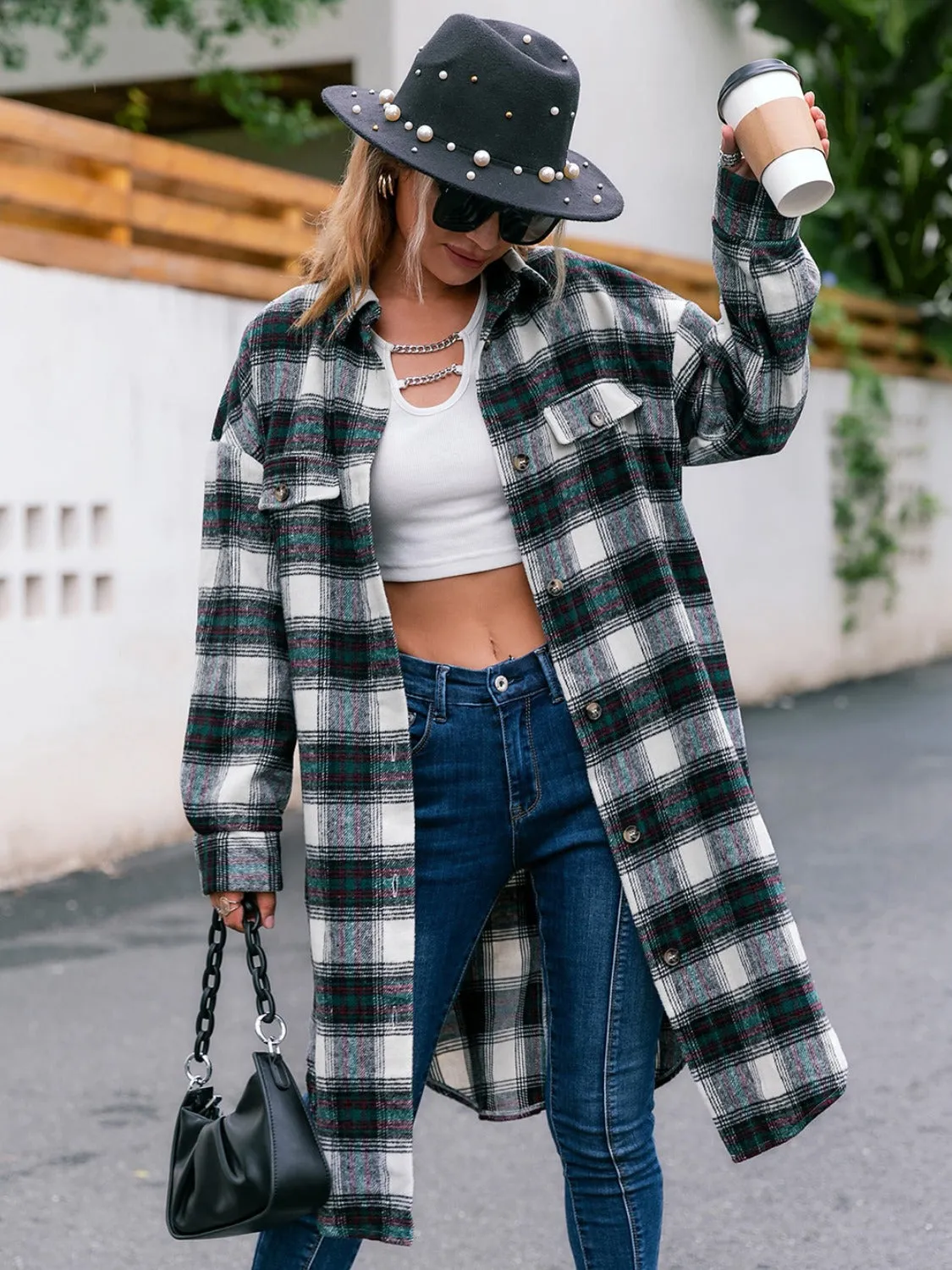 Donna Plaid Button Up Long Sleeve Shacket