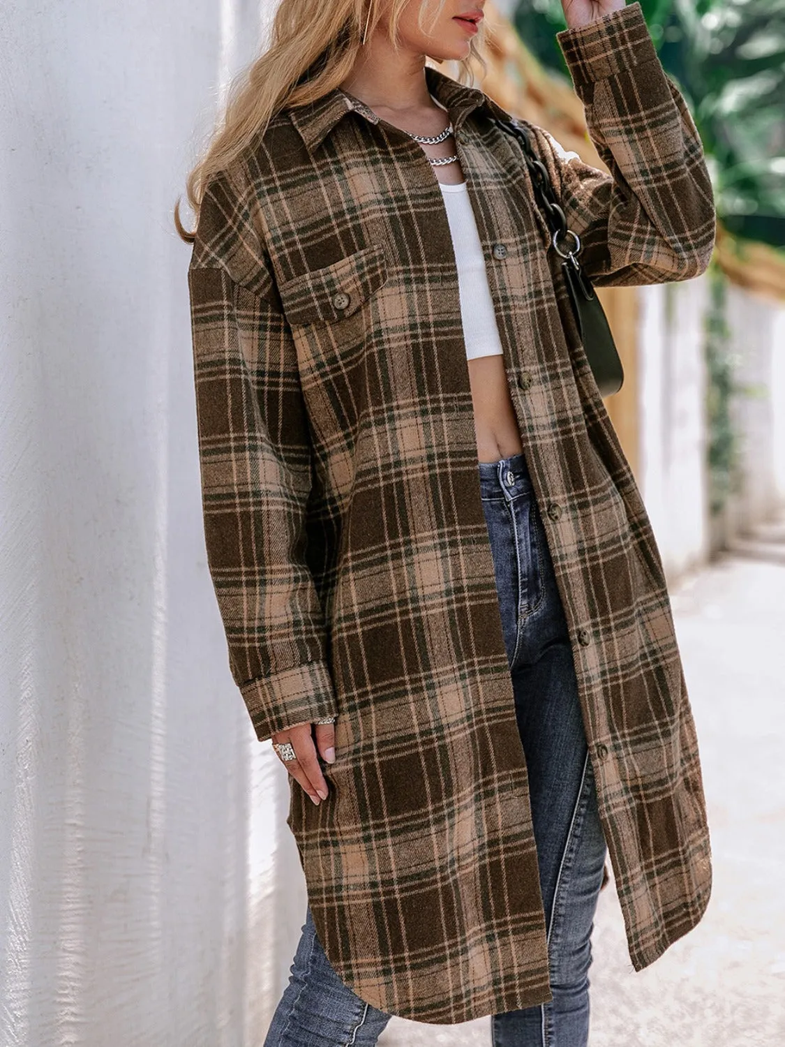 Donna Plaid Button Up Long Sleeve Shacket