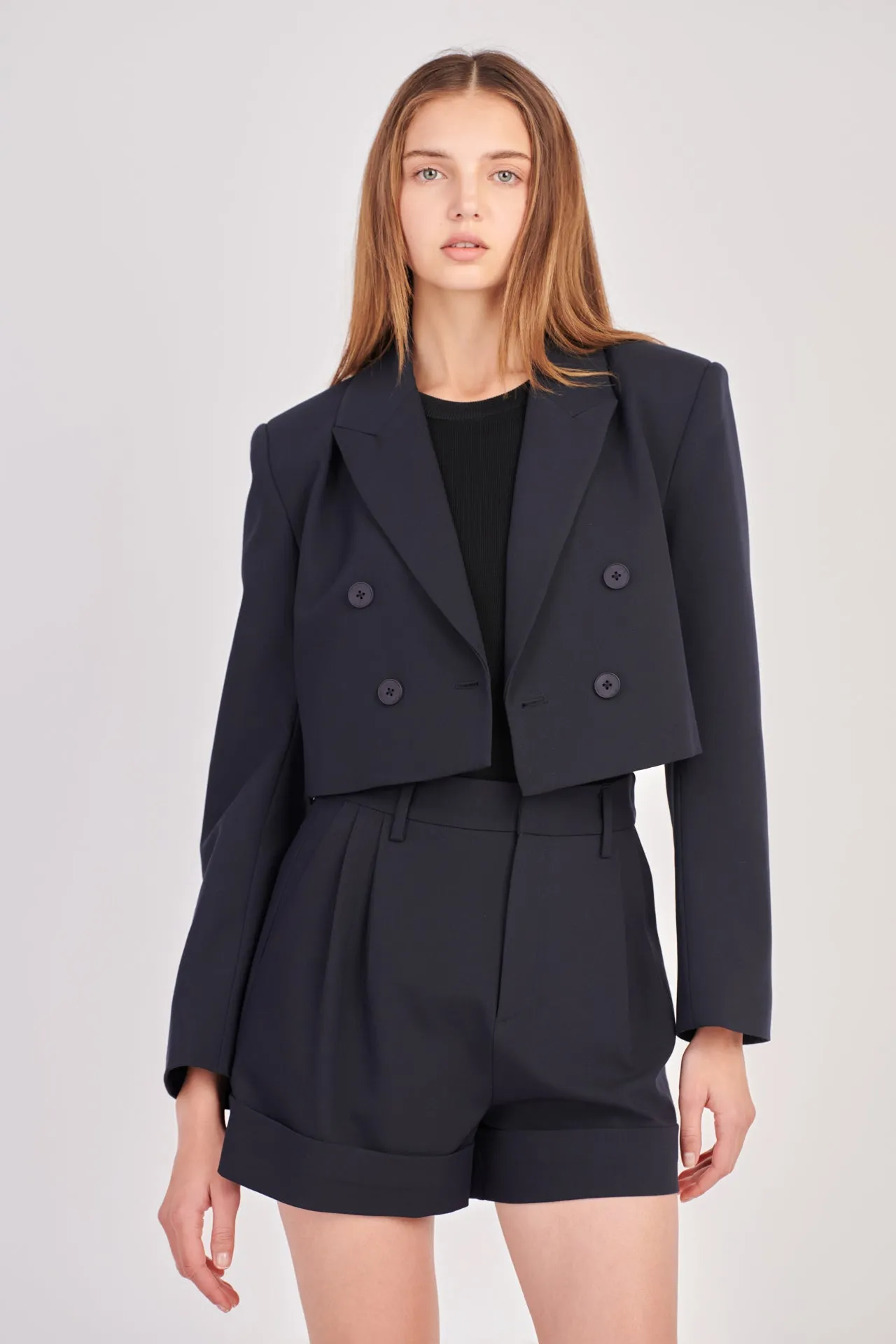 Double Breasted Button Blazer (Ivory, Navy)