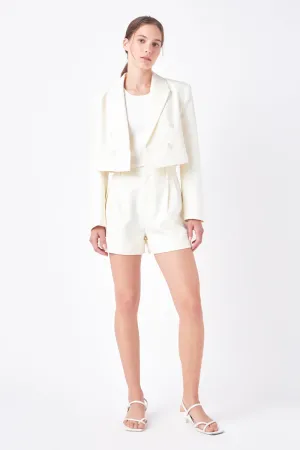 Double Breasted Button Blazer (Ivory, Navy)