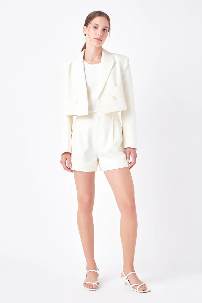 Double Breasted Button Blazer (Ivory, Navy)