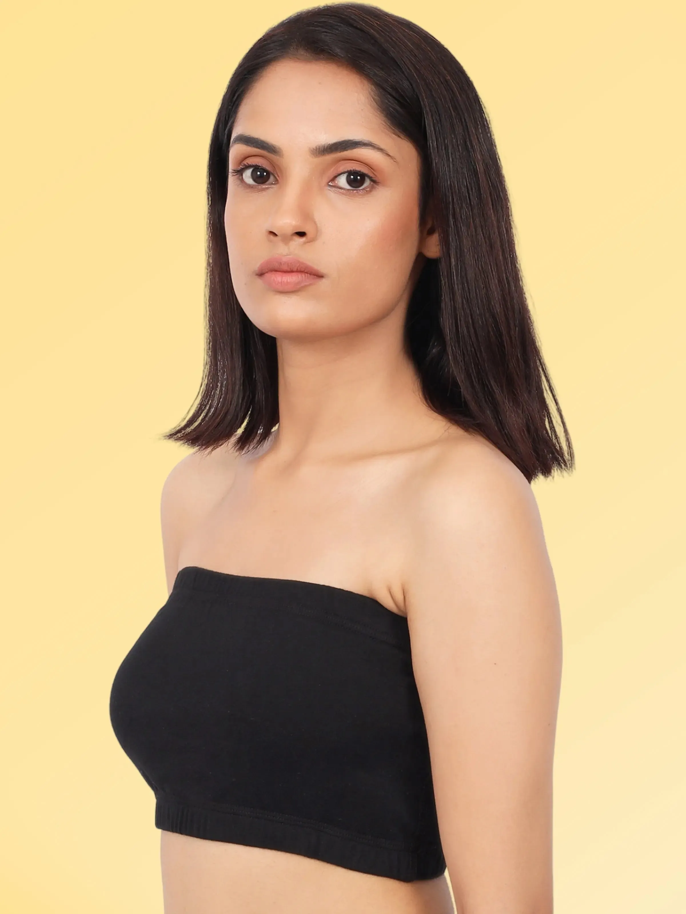 DOUBLE-LAYER COTTON STRAPLESS BRA | NON-PADDED TUBE BRA | SOLID BLACK